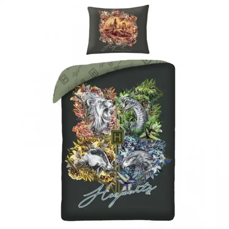 Super Cena Dětské povlečení HARRY POTTER Hogwarts Grey 140x200 cm a 70x90 cm