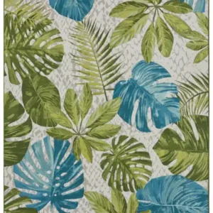 Kusový koberec Flair 105617 Tropical Leaves Turqouise Green – na ven i na doma Finální Výprodej
