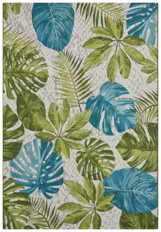Kusový koberec Flair 105617 Tropical Leaves Turqouise Green – na ven i na doma Finální Výprodej