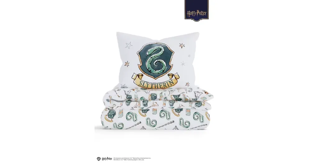 Prodloužené povlečení mikroplyš Harry Potter - Zmijozel bílé Nízká Cena
