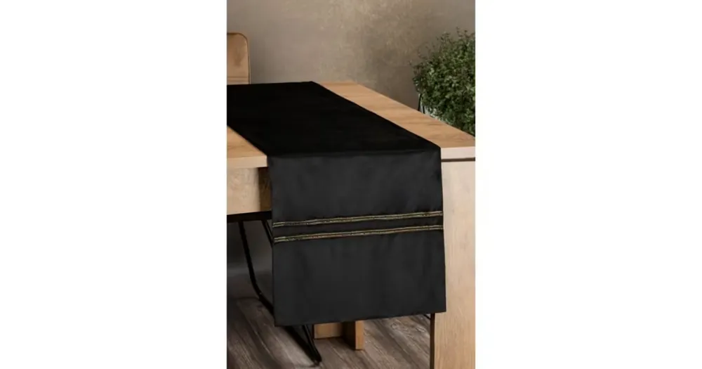 Rychlé Dodání Sametový běhoun na stůl Glen 35 × 140 cm - černý