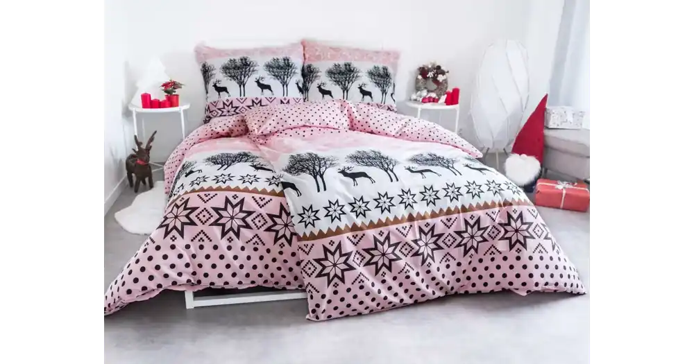 Vánoční bavlněné povlečení Olena – růžová Koupit Online