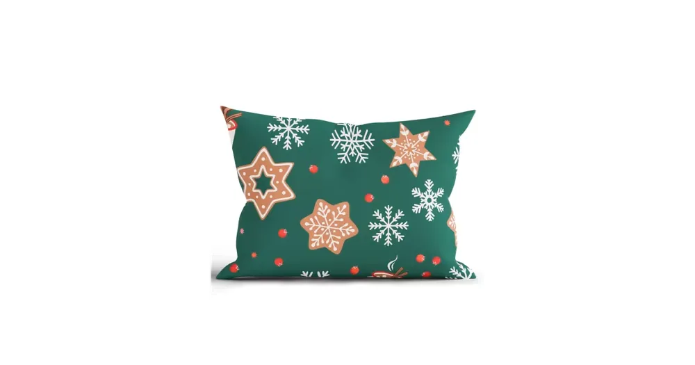 Sezónní Sleva Vánoční bavlněný povlak na polštář Renforcé 40 x 60 cm - Vánoční perníček zelené