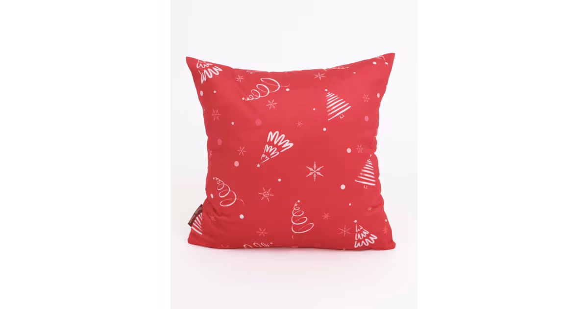 Vysoce Kvalitní Vánoční povlak na polštář Velvet 40 × 40 cm - Vločky a stromečky červené