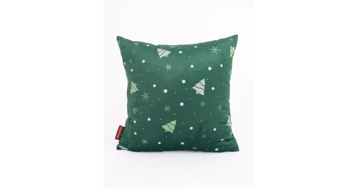 Výhodná Nabídka Vánoční povlak na polštářek Velvet 40 × 40 cm - Vločky a stromečky zelený