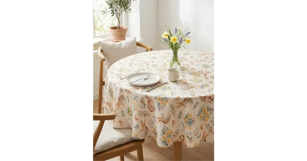 Velikonoční kulatý ubrus Ø 120 cm - Zajíčci béžový Must-Have