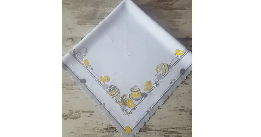 VELIKONOČNÍ UBRUS 90x90cm Kuřátka a kraslice, šedý Sezónní Sleva