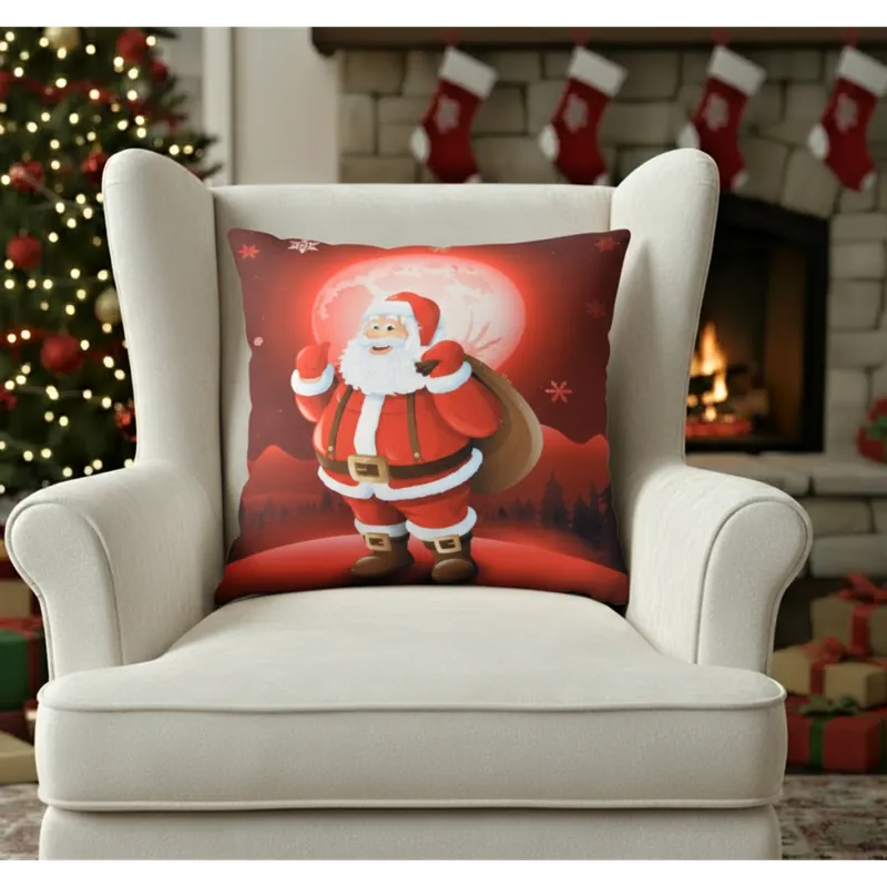 Značkový Vánoční polštář CANDLE FLAME 40x40 cm spokojený Santa