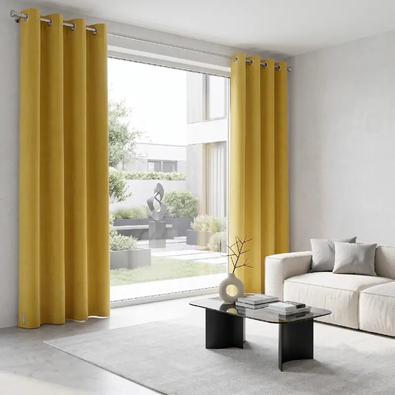 Vrácení Zdarma Dekorační závěs s kroužky PORTOS mustard/hořčicová 140x250 cm (cena za 1 kus) MyBestHome