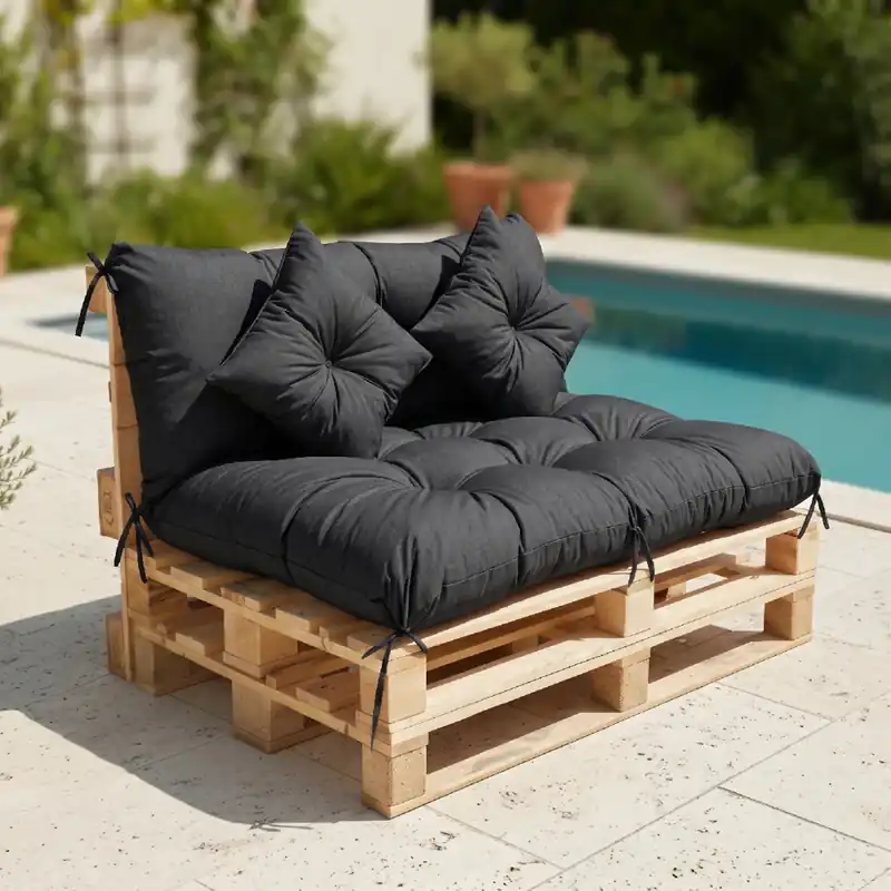 Must-Have Polstr CARLOS color 01 černá, sedák 120x80 cm, opěrka 120x40 cm, paletové prošívané sezení Mybesthome Dárek 2x polštář 30x30 cm