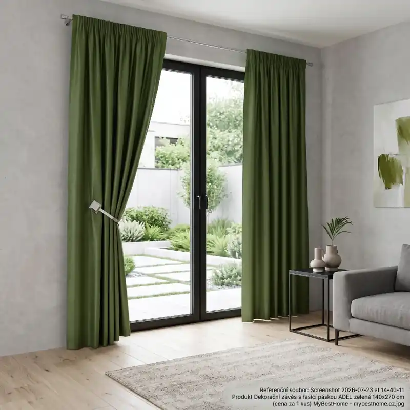 Značkový Dekorační závěs s řasící páskou ADEL zelená 140x270 cm (cena za 1 kus) MyBestHome