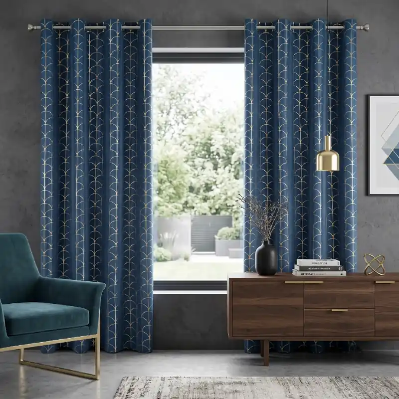 Dekorační vzorovaný závěs s kroužky CANDY modrá/zlatá, (1 kus) 140x250 cm MyBestHome Akční Cena