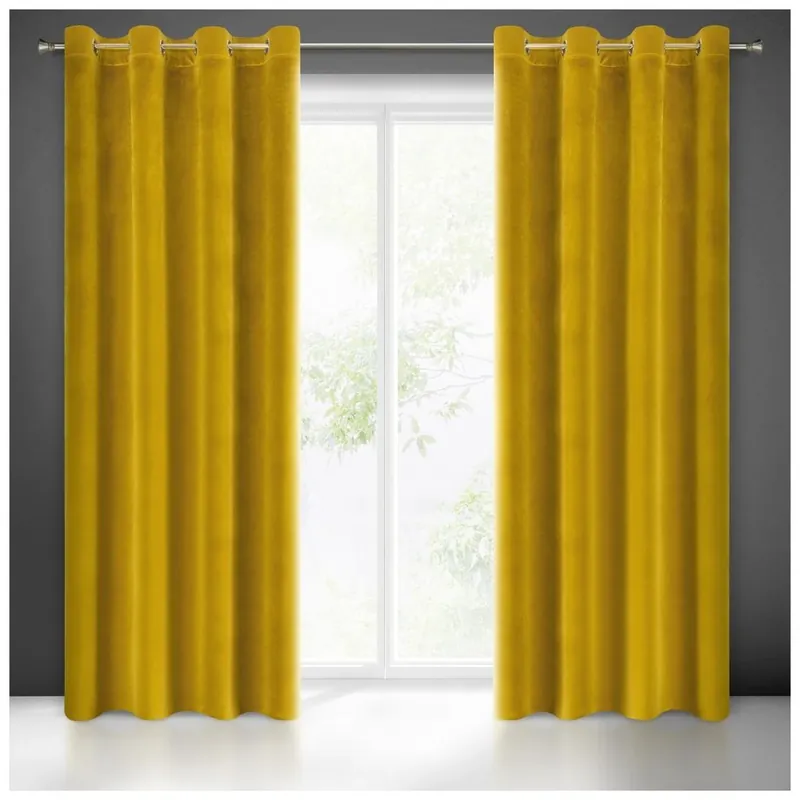 Hit Sezóny Dekorační jednobarevný velvet závěs s kroužky MY BEST 140x250 cm, mustard/hořčicová (cena za 1 kus) MyBestHome