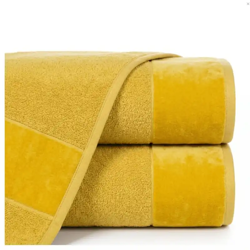 Bavlněný froté ručník s bordurou LINDA 50x90 cm, mustard/hořčicová, 550 g/m2 Levný
