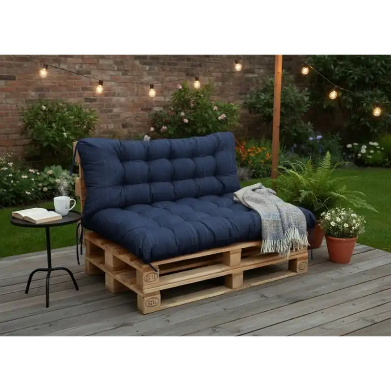 Cenová Bomba Paletové prošívané sezení DENIM PIETRO SET - sedák 120x80 cm, opěrka 120x40 cm, color 04A tmavě modrá, Mybesthome