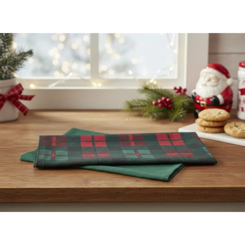 Omezená Nabídka Vánoční bavlněná utěrka FESTIVE FEAST 45x65 cm kostky/zelená (cena za 2 kusy) 100% bavlna Cena za 2 kusy v balení