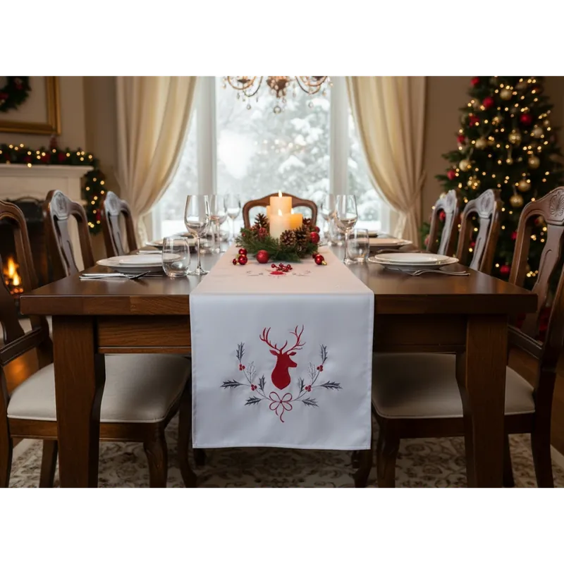 Aktuální Vánoční ubrus - běhoun na stůl DEER 40x140 cm, světle šedá