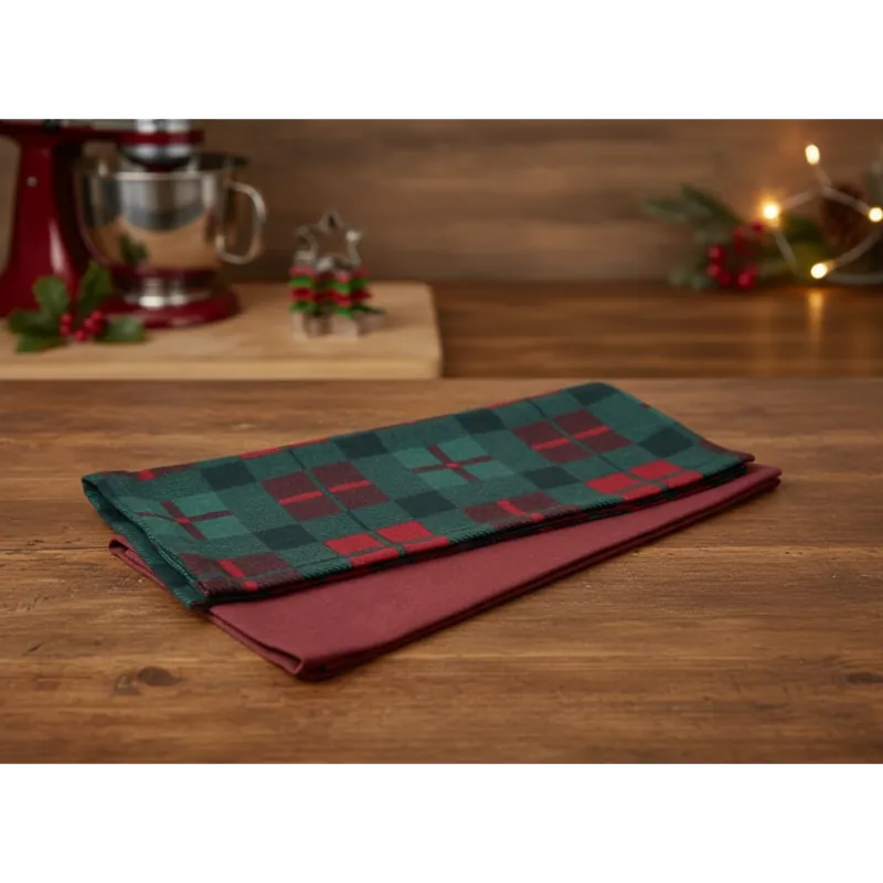 Odeslání Ihned Vánoční bavlněná utěrka FESTIVE FEAST 45x65 cm kostky/červená (cena za 2 kusy) 100% bavlna Set 2 kusů kvalitních bavlněných utěrek