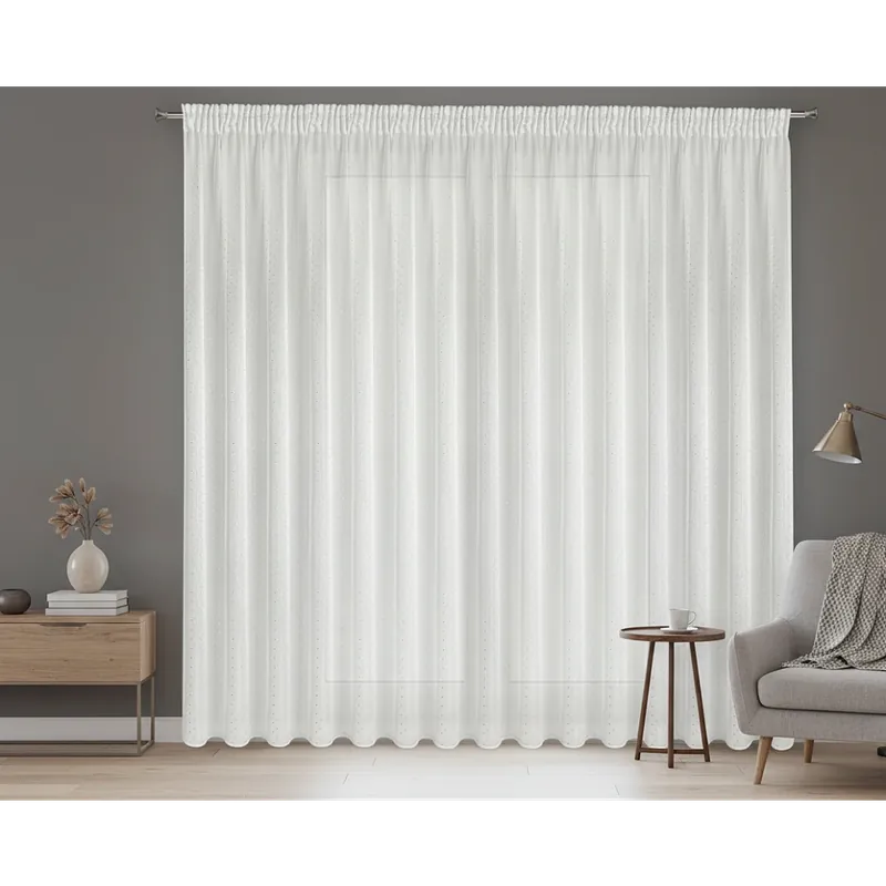 Horká Nabídka Dekorační vzorovaná záclona s řasící páskou se zadním tunýlkem PAULA bílá zlatý potisk 300x250 cm MyBestHome