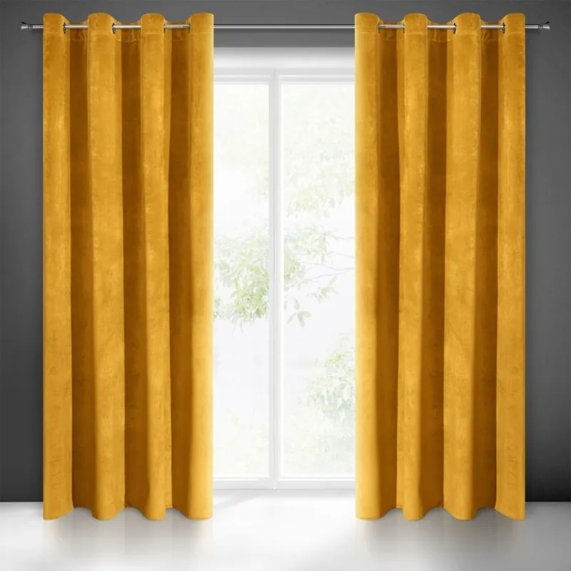 Kup Teď Dekorační velvet závěs s kroužky VERMONT mustard/hořčicová 140x250 cm (cena za 1 kus) MyBestHome