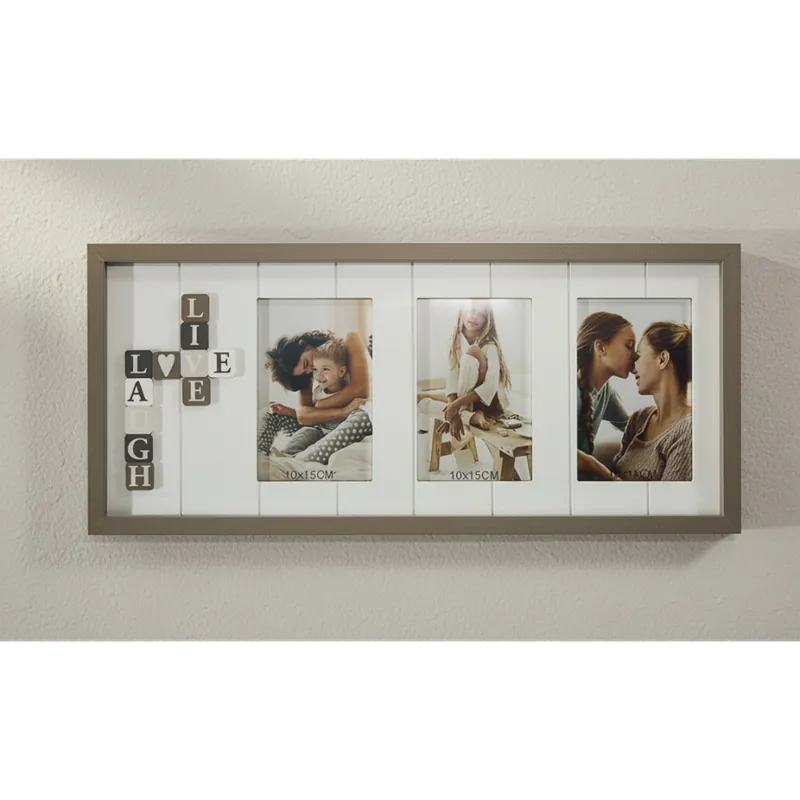 Značkový Multi fotorámeček na 3 fotografie šedá LOVE 42x22 cm Mybesthome