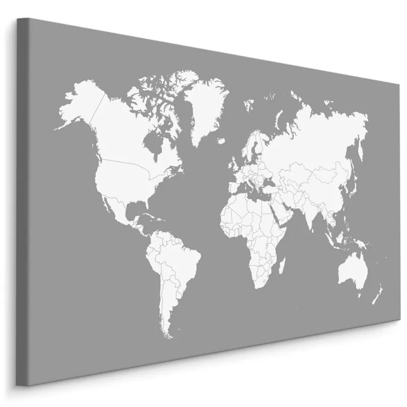 Plátno Mapa Světa Na Šedém Pozadí Nakupujte Hned