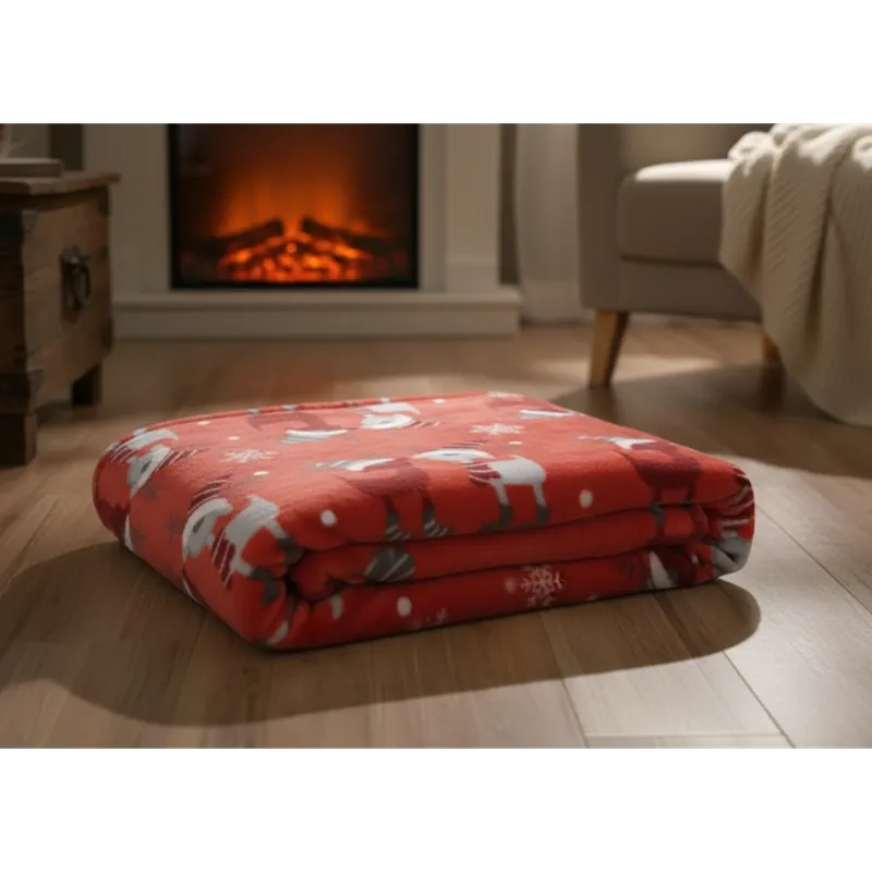Finální Výprodej Vánoční deka z mikrovlákna FESTIVE VIBES červená 130x170 cm