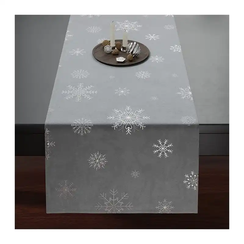 Vánoční ubrus - běhoun na stůl SNOWFLAKE světle šedá 40x140 cm Mybesthome Akce