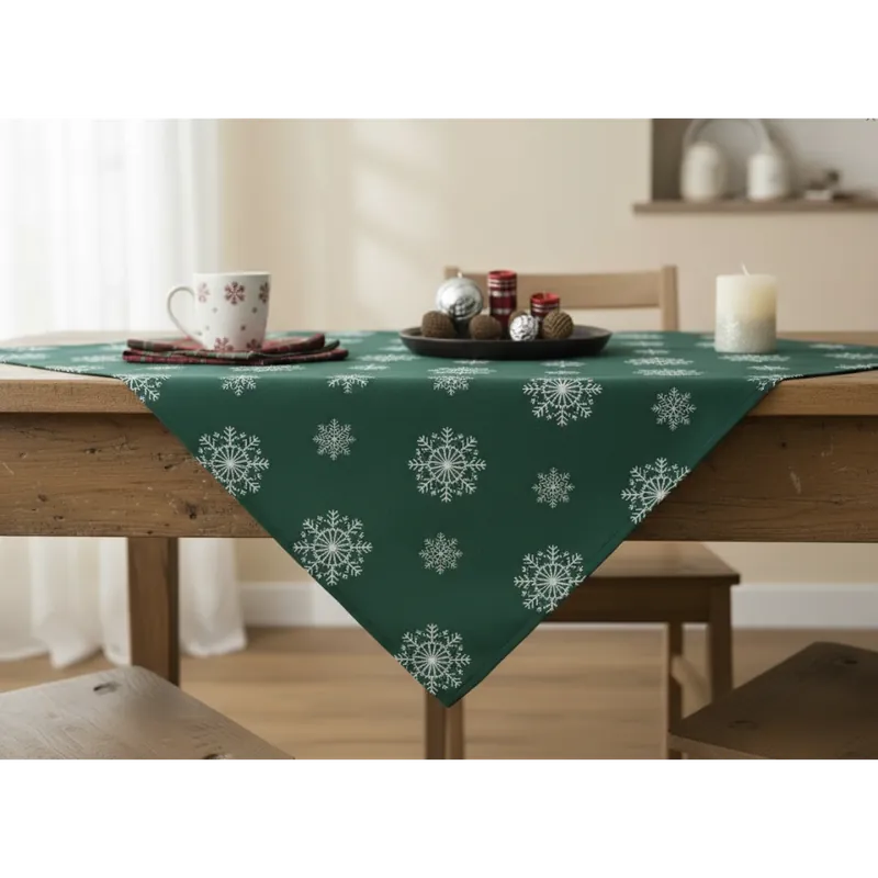 Vánoční ubrus na stůl SNOWFLAKE smaragdová/stříbrná 85x85 cm Mybesthome Nejlepší Cena