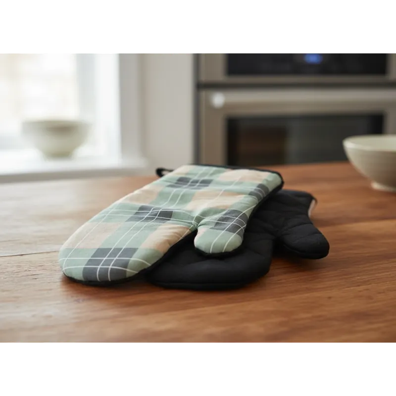 Omezená Nabídka Kuchyňské bavlněné rukavice - chňapky TARTAN zelená 100% bavlna 19x30 cm Balení 2 kusy - levá a pravá rukavice.