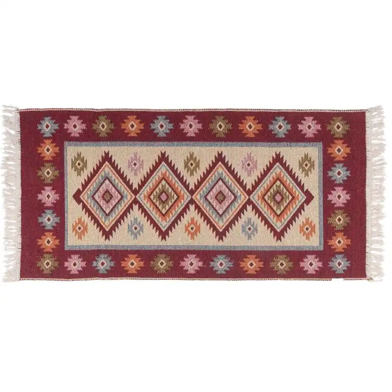 Vrácení Zdarma Kusový oboustranný vzorovaný koberec KILIM - ROMBY vínová 80x150 cm