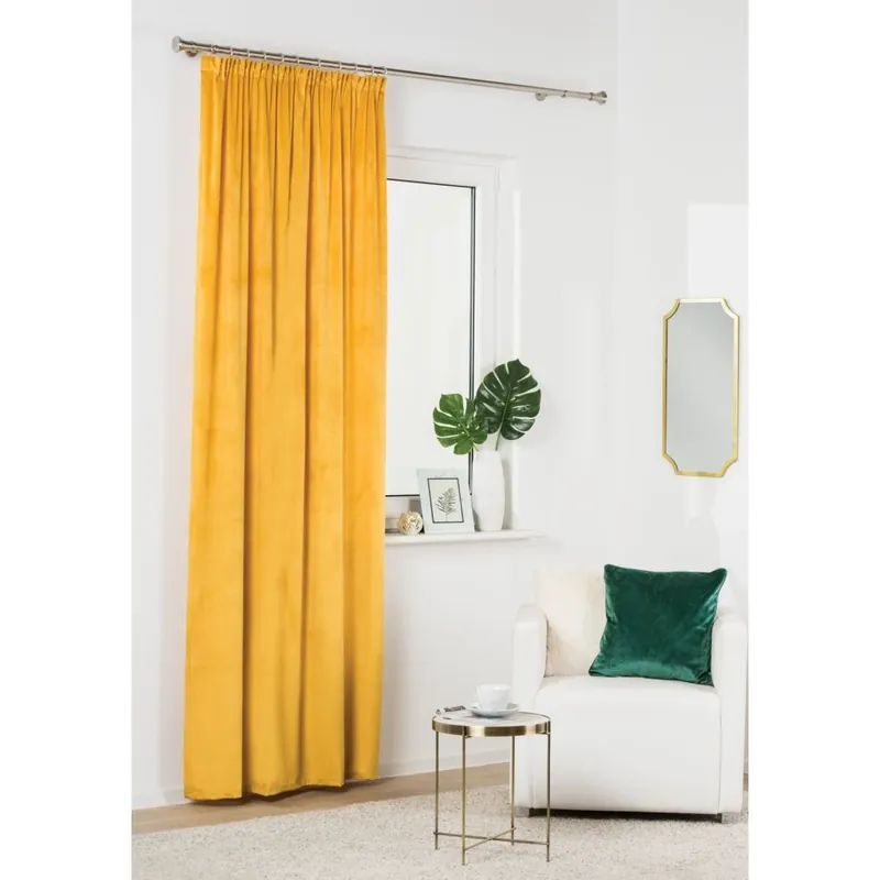 Dekorační VELVET závěs s řasící páskou VELUTTO mustard/hořčicová 140x260 cm (cena za 1 kus) MyBestHome Cenově Výhodný