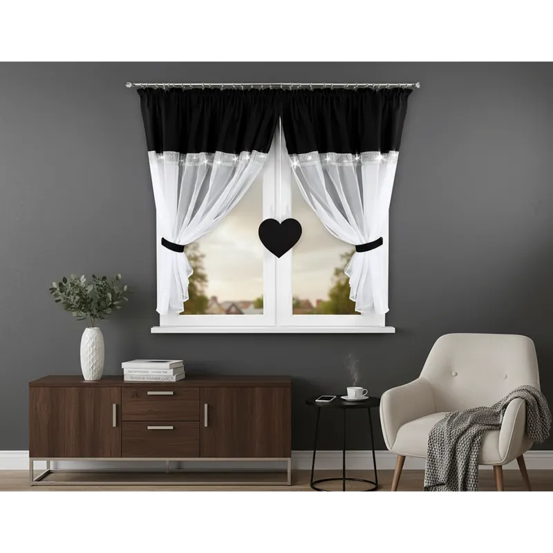 Ihned K Objednání Dekorační krátká záclona s řasící páskou KALINA bílá/černá 400x145 cm MyBestHome