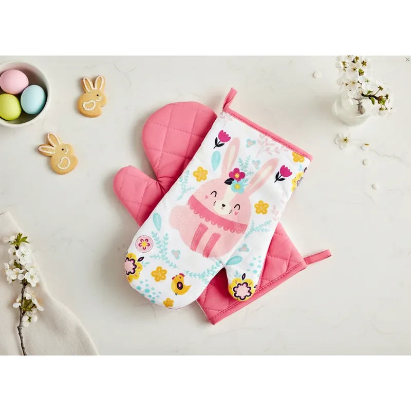Kuchyňské bavlněné rukavice - chňapky FLOWER BOMB růžová 100% bavlna 19x30 cm Balení 2 kusy - levá a pravá rukavice. Finální Výprodej