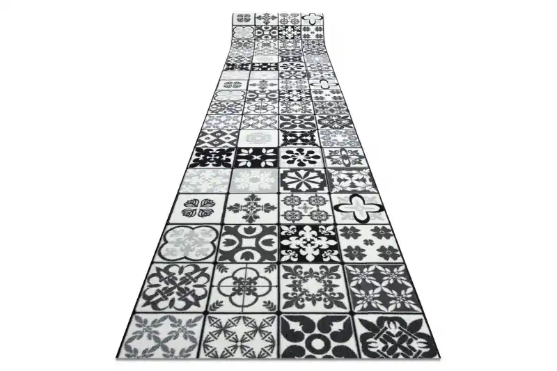 Protiskluzový běhoun AZULEJO PATCHWORK lisabonský obklad - šedý / černý Tovární Cena