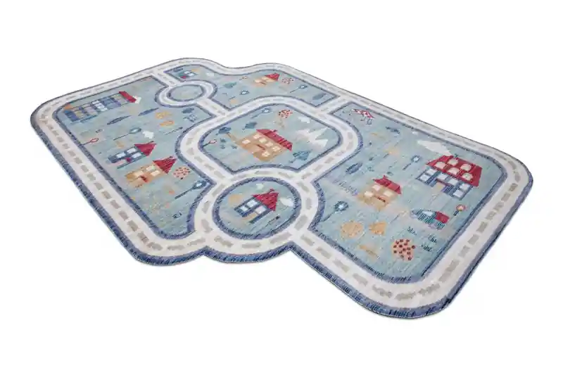 Dětský koberec TOYS 75321 Uličky 3D efekt - tyrkys / krém Časově Omezené