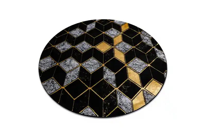 Koberec GLOSS 400B 86 kruh glamour, art deco, 3D geometrický - černý / zlatý Zlevněný