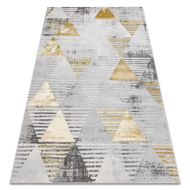 Akce Koberec LIRA E1627 Trojúhelníky geometrický, strukturální, glamour - šedý / zlatý