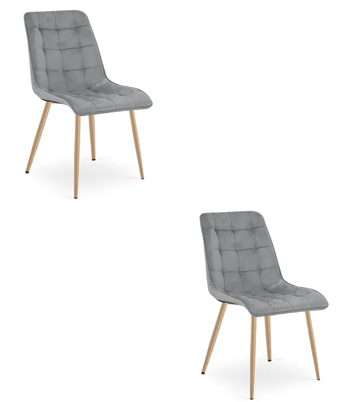 Set dvou jídelních židlí SPLIT sametové světle šedé / hnědé nohy (2 ks) Cenová Bomba