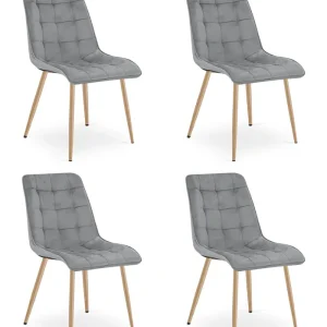 Cenový Hit Set čtyř jídelních židlí SPLIT sametové světle šedé / hnědé nohy (4 ks)