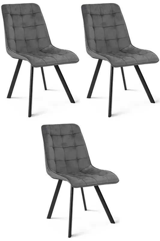 Set tří jídelních židlí CIEZA sametové, tmavě šedé / černé nohy (3 ks) Časově Omezené