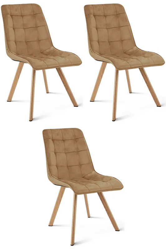 Set tří jídelních židlí CIEZA sametové, hnědé/hnědé nohy (3 ks) Cenově Výhodný