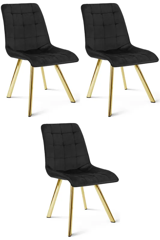 Set tří jídelních židlí CIEZA sametové, černá/zlaté nohy (3 ks) Vrácení Zdarma