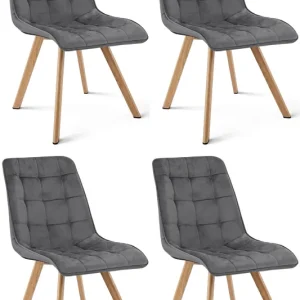 Koupit Online Set čtyř jídelních židlí CIEZA sametové, tmavě šedé / hnědé nohy (4 ks)