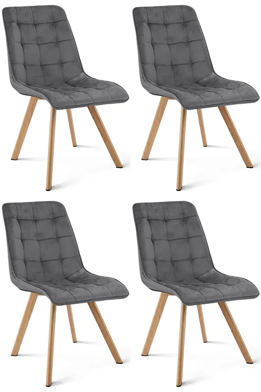 Koupit Online Set čtyř jídelních židlí CIEZA sametové, tmavě šedé / hnědé nohy (4 ks)