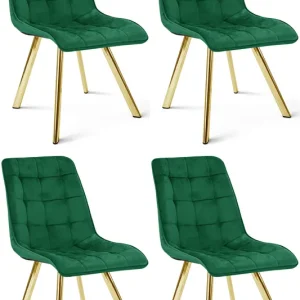 Oblíbený Set čtyř jídelních židlí CIEZA sametové, zelené / zlaté nohy (4 ks)