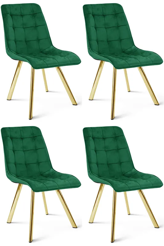 Oblíbený Set čtyř jídelních židlí CIEZA sametové, zelené / zlaté nohy (4 ks)