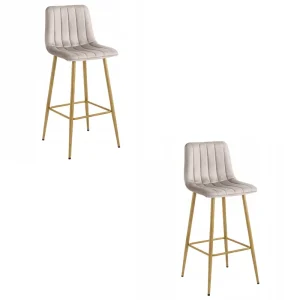 Set dvou barových židlí POZZA sametové, tmavě béžové / hnědé nohy (2 ks) Oblíbený