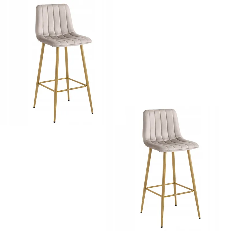 Set dvou barových židlí POZZA sametové, tmavě béžové / hnědé nohy (2 ks) Oblíbený