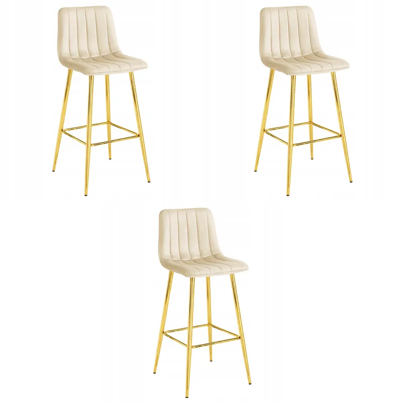Must-Have Set tří barových židlí POZZA sametové, světle béžové / zlaté nohy (3 ks)